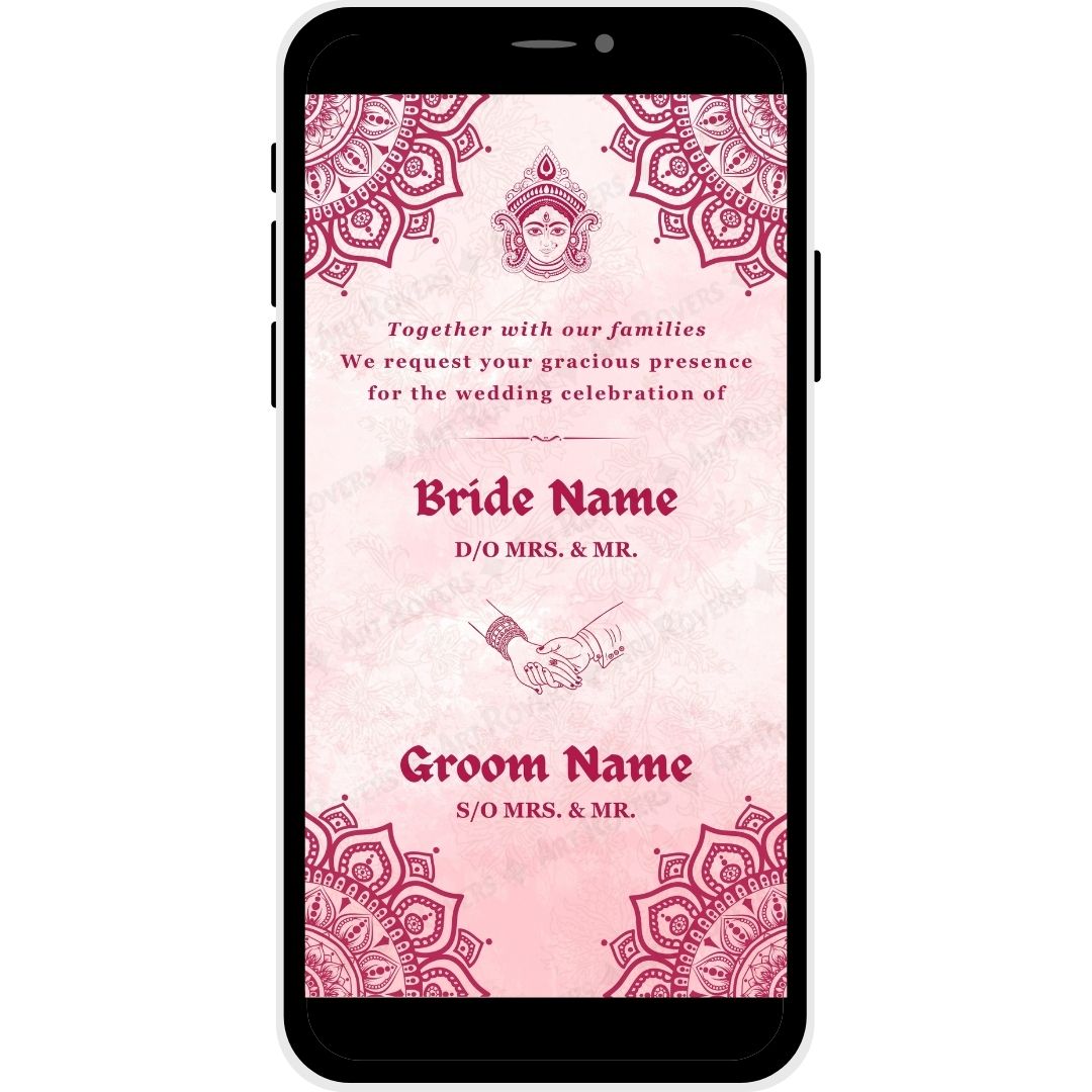 Bride and Groom Names section of the "Celestial Union" Bengali Wedding Invitation Card