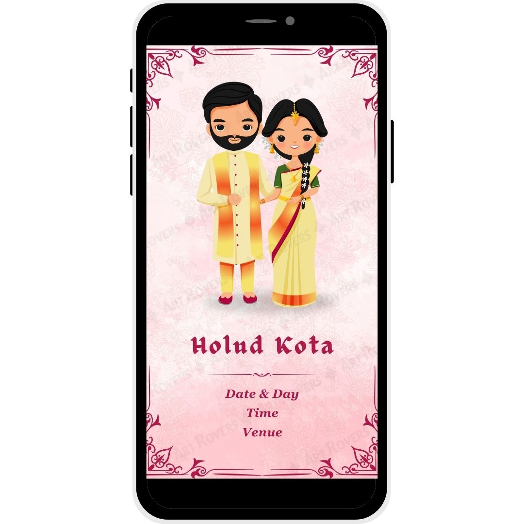 Holud Kota Ceremony of the "Celestial Union" Bengali Wedding Invitation Card