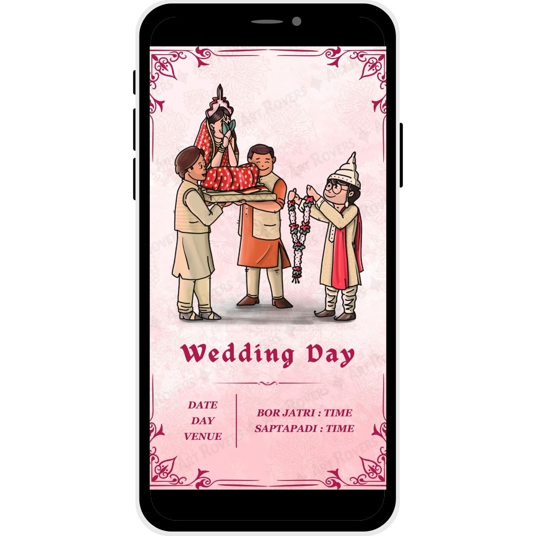 Wedding Day Ceremony of the "Celestial Union" Bengali Wedding Invitation Card
