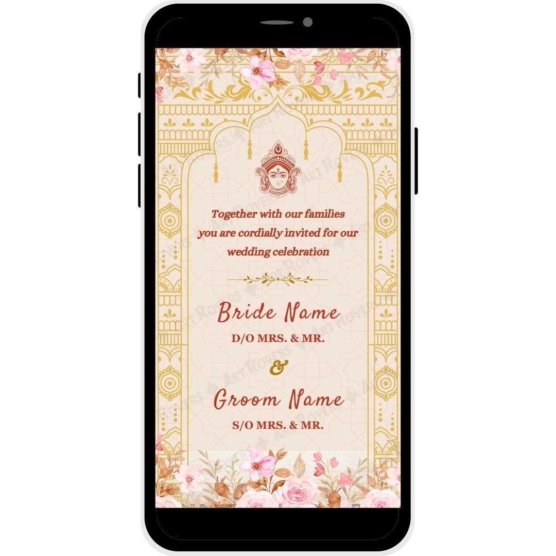Bride and Groom Name on Divine Vows Bengali Wedding Invitation Card
