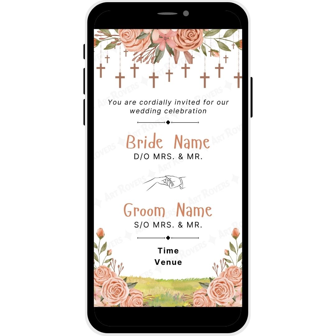 Customizable section for the names of the bride and groom with floral decorations