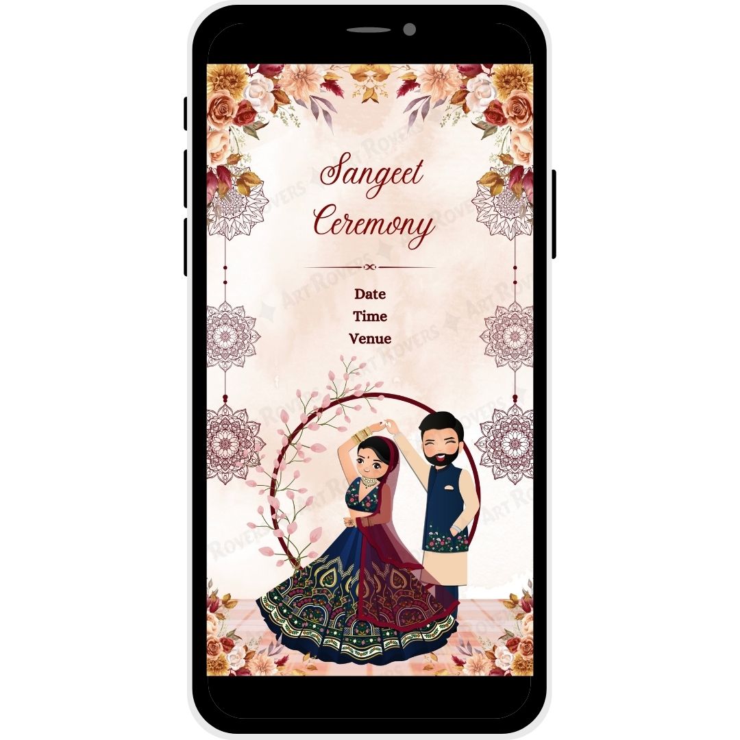 Venue and location details section with floral embellishments on PDF card.