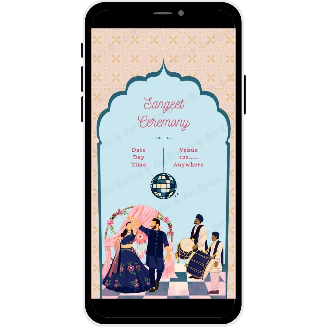 Sangeet ceremony section with traditional design on Lotus Love wedding invitation card.