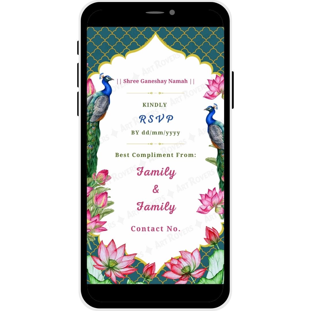 RSVP section in Royal Bloom Marathi Wedding Invitation with floral and peacock design