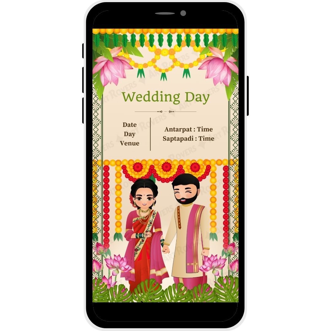 Wedding Day Ceremony details in Timeless Lotus Marathi Wedding Invitation