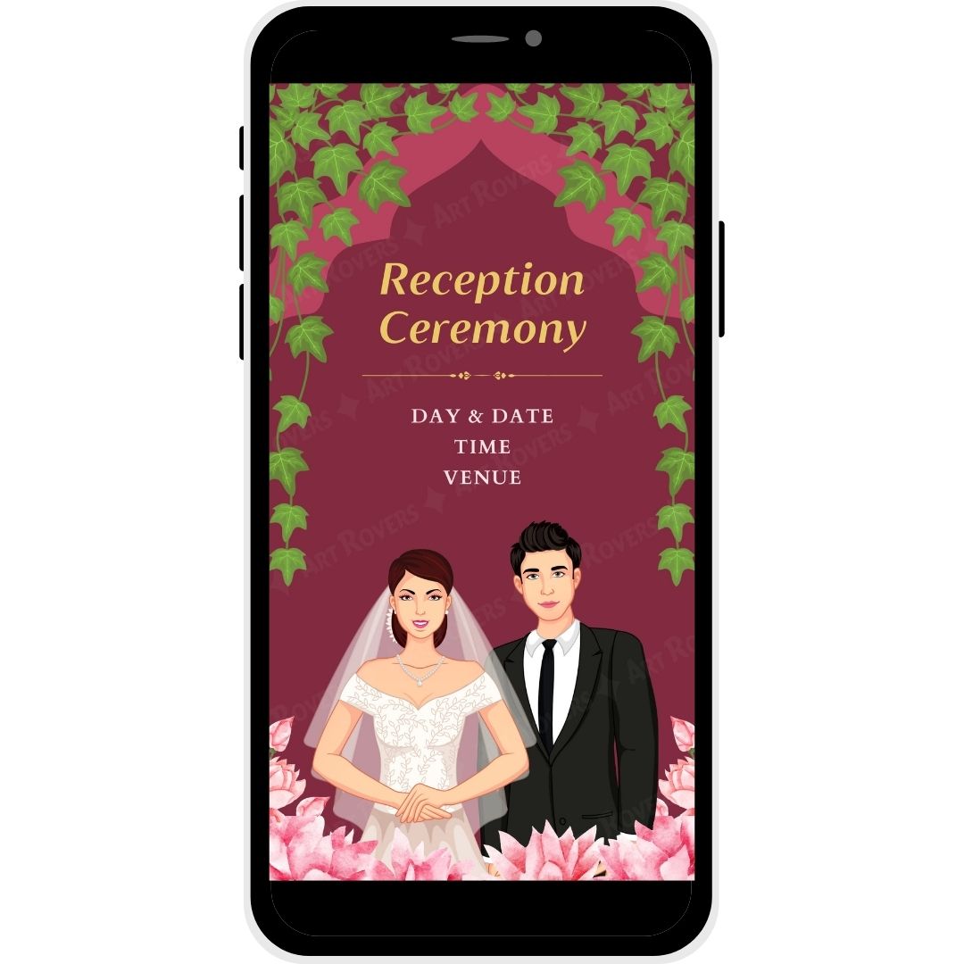Reception Ceremony in Vine of Love Marathi Wedding Invitation with greenery and floral accents