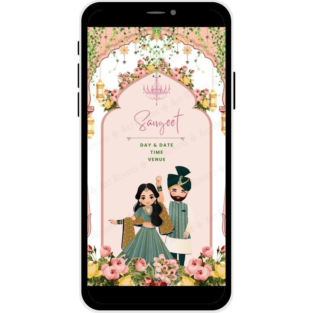 Sangeet Ceremony details for Floral Heritage Marathi Wedding Invitation