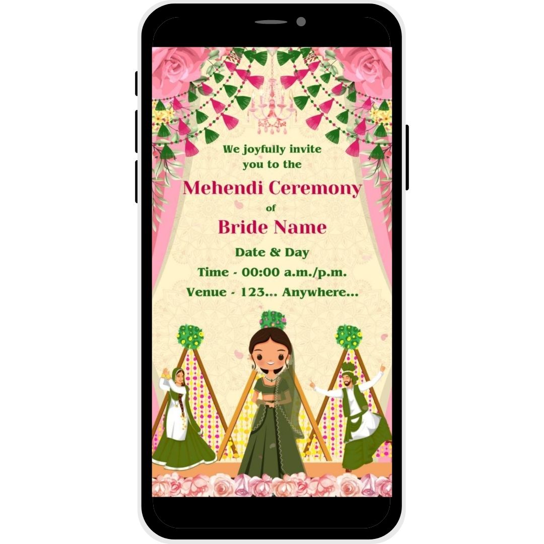 Dancing Petals Mehendi Ceremony Invitation Card for Bride