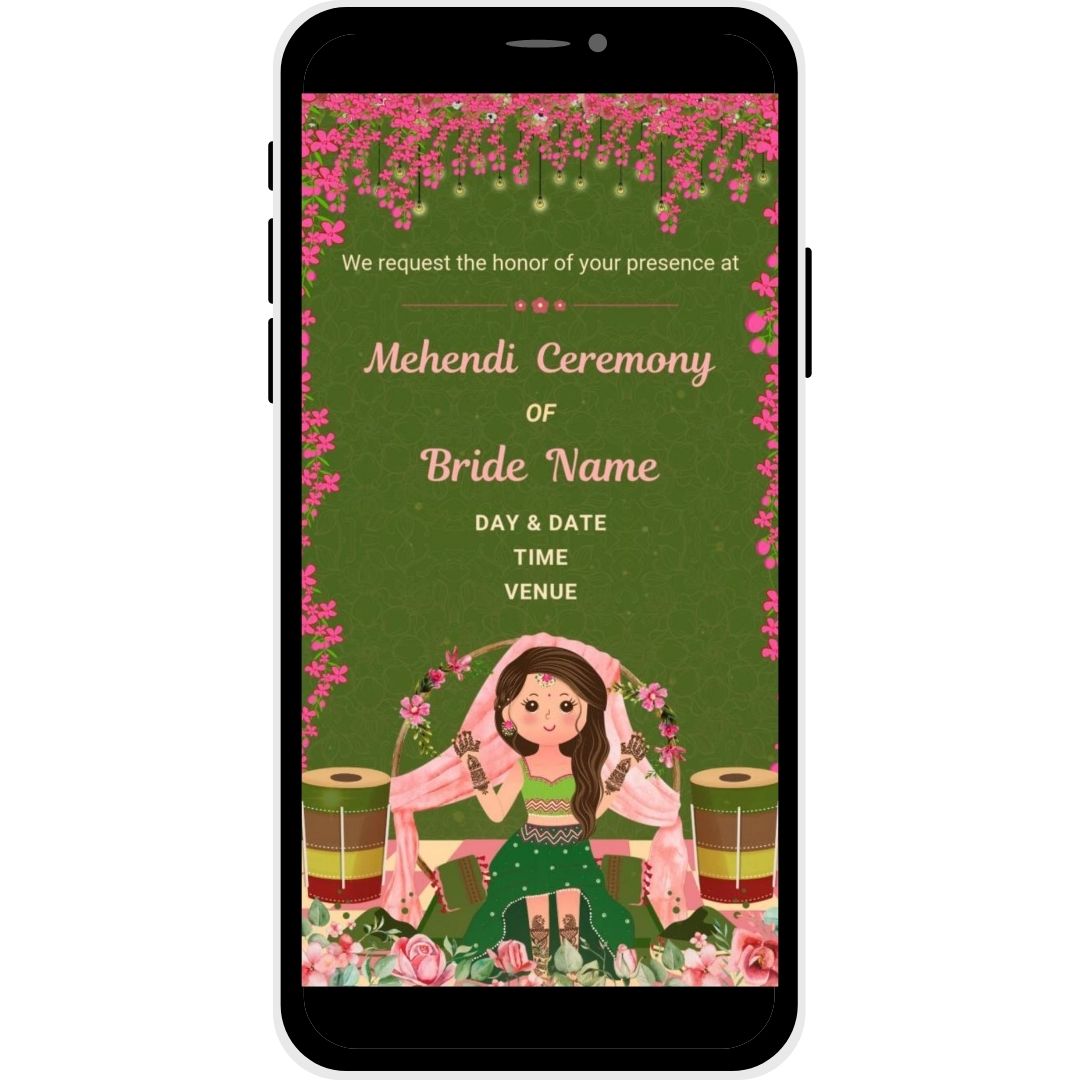 Palatial Bliss Mehendi Ceremony Invitation Card for Bride