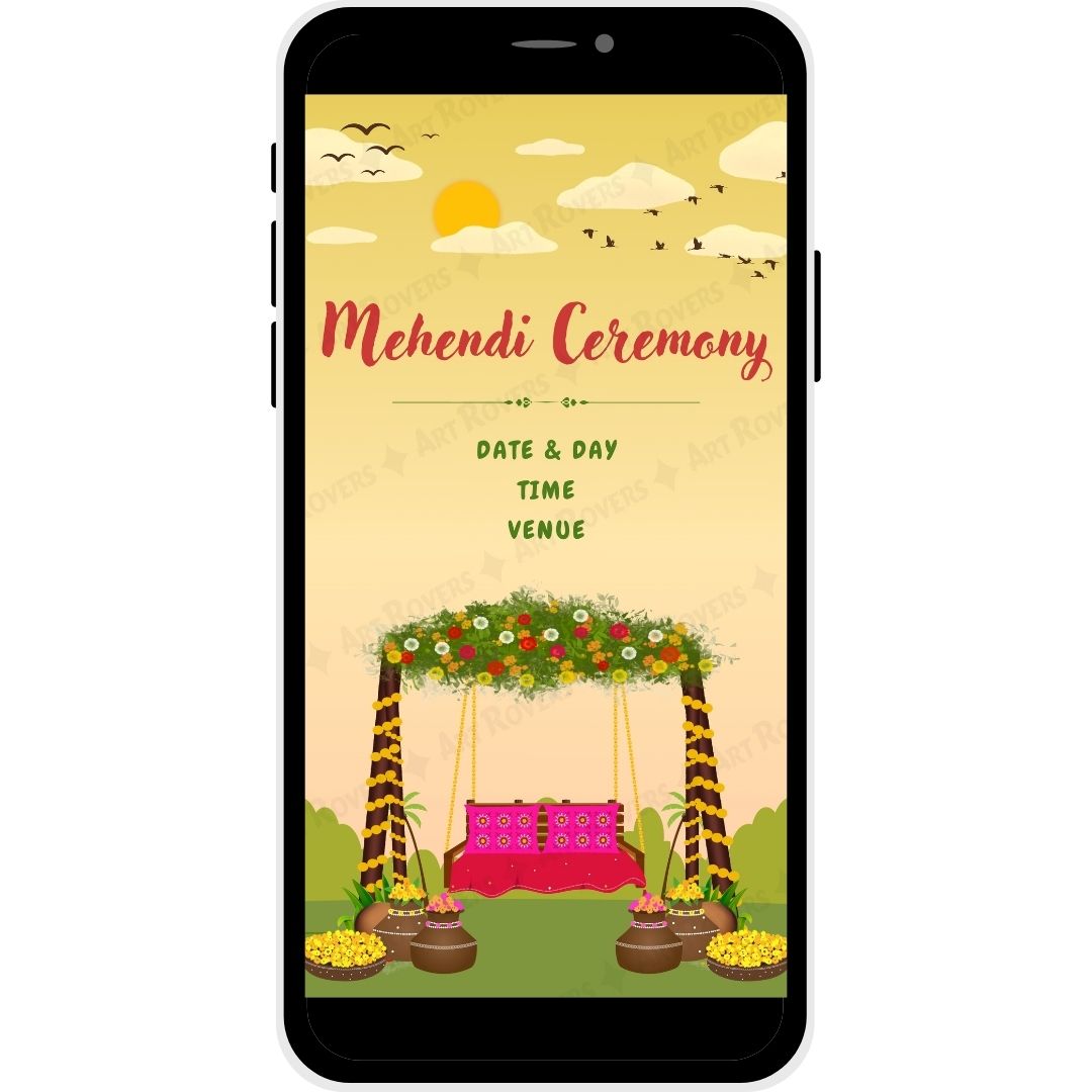 Golden Horizon Malayalam Wedding Invitation Mehendi Ceremony details