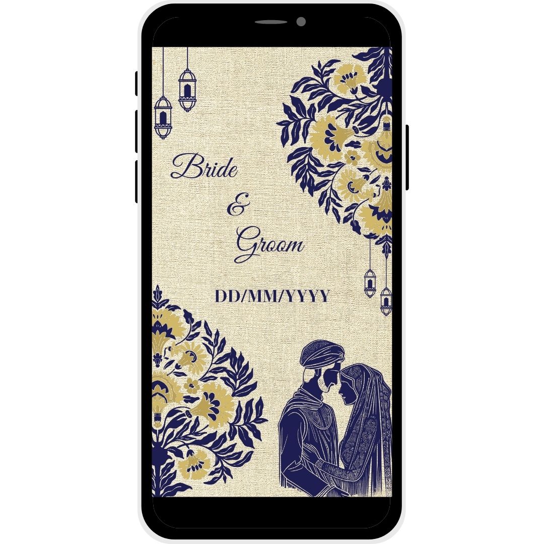 Cover Image of Royal Charm Muslim Wedding Invitation Card featuring Bride and Groom