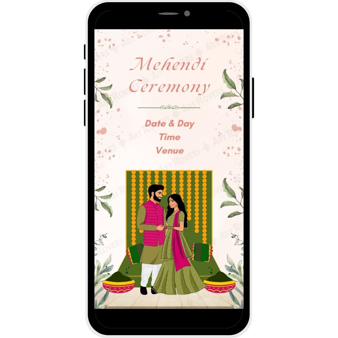 Mehendi Ceremony illustration from the Love in Bloom Muslim Wedding Invitation Card.