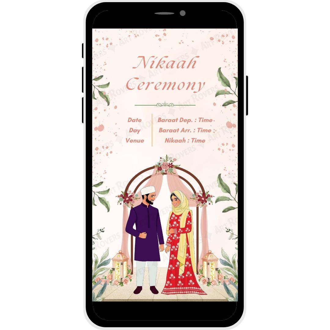 Nikaah Ceremony illustration from the Love in Bloom Muslim Wedding Invitation Card.