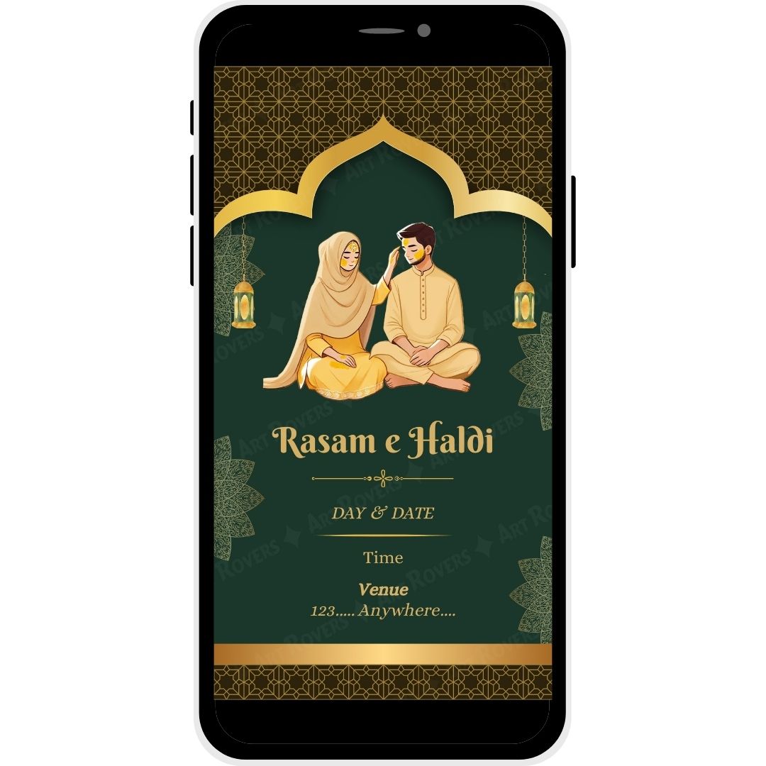 Golden Grace Muslim Wedding Invitation – Rasam e Haldi Ceremony.