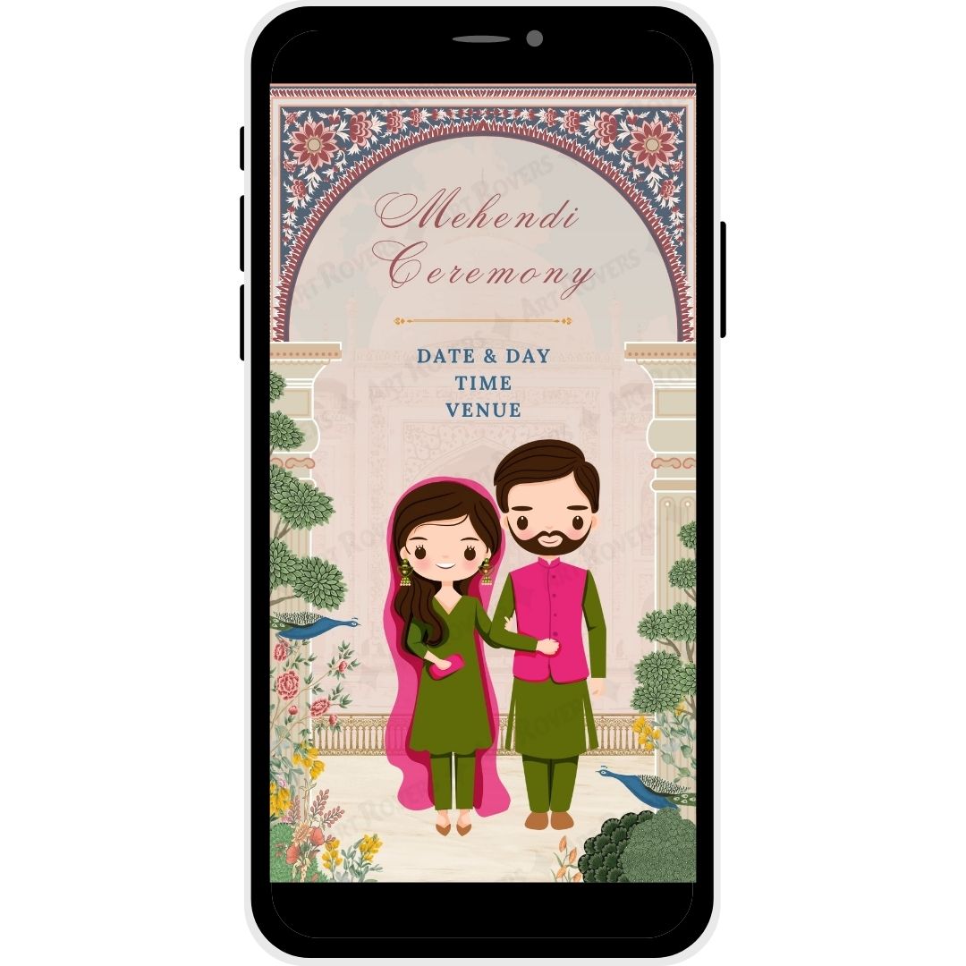 Majestic Harmony Mehendi ceremony invitation.