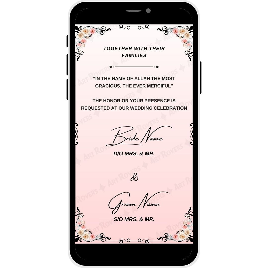 Bride and Groom Name - Muslim Wedding Invitation with Bride and Groom Name
