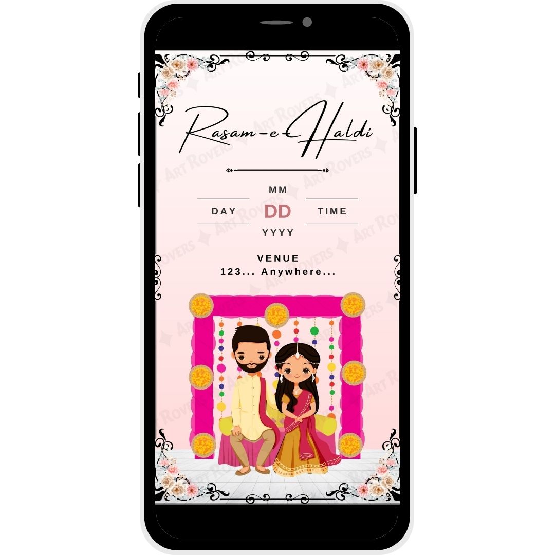Rasam-e-Haldi Ceremony - Blushing Roses Muslim Wedding Rasam-e-Haldi Invitation