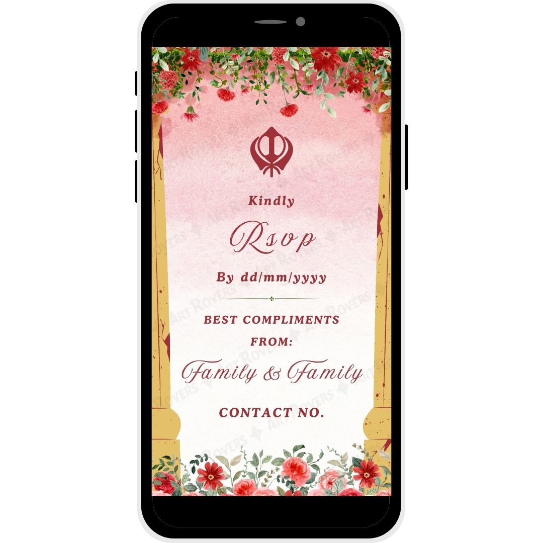Rosewood Affair Punjabi Wedding Invitation - Kindly RSVP by dd/mm/yyyy - Best Compliments from Family & Family - Contact Number