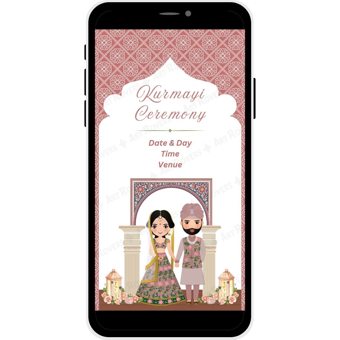 Sapphire Traditions – Kurmayi Ceremony Invitation with Bride & Groom Illustration