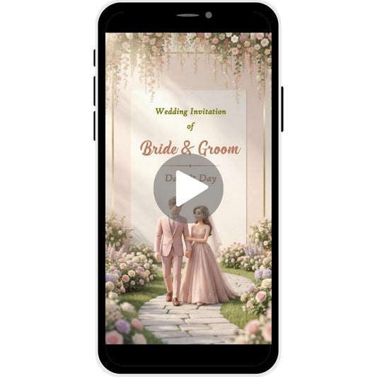AI 3D wedding invitation with romantic couple in pastel floral garden wedding setting