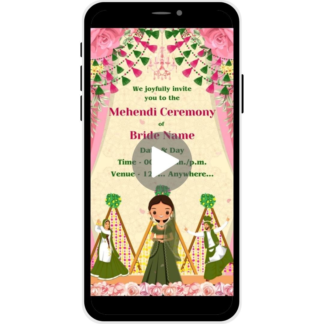 Dancing Petals Mehendi Ceremony Invitation Card