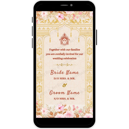 Bride and Groom Name on Divine Vows Bengali Wedding Invitation Card