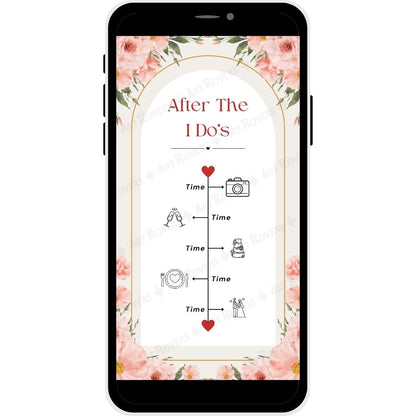 Post-wedding timeline illustration on the Blushing Blooms Christian invitation card.
