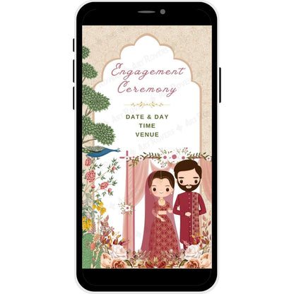 Engagement ceremony page with bride and groom illustration for Regal Tradition wedding card