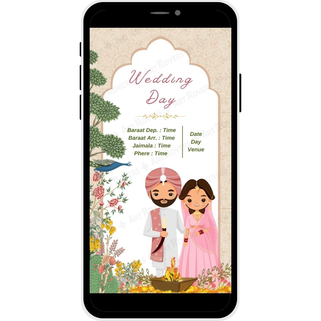 Wedding Day ceremony page with detailed Gujarati wedding timeline for Regal Tradition card