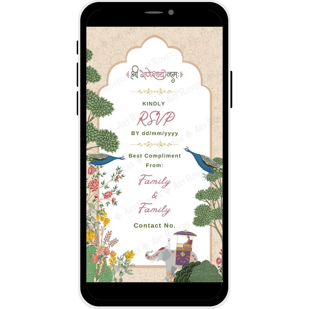RSVP page with family names and floral decor for Regal Tradition Gujarati wedding invitation