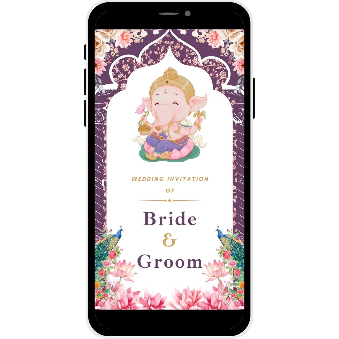 Lotus Harmony Gujarati Wedding PDF Invitation Cover - Bride and Groom