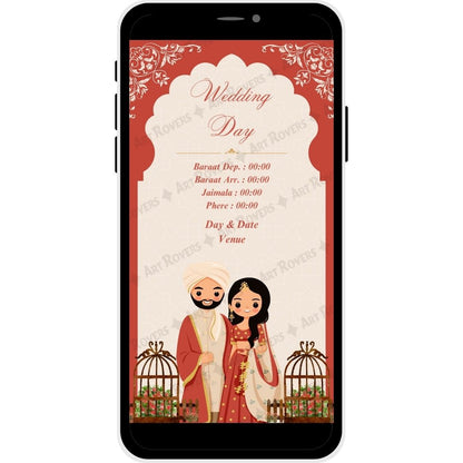 Traditional Hindu symbols in Timeless Traditions wedding invitation PDF card.