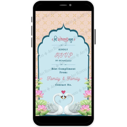 RSVP section with swan and lotus design on Lotus Love Hindu wedding invitation PDF card.