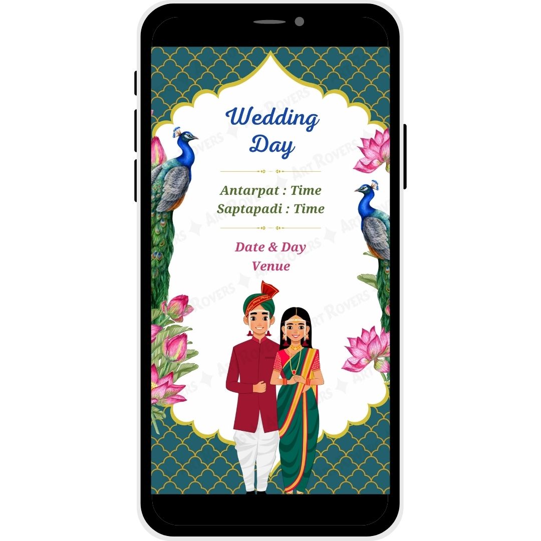 Wedding Day Ceremony details in Royal Bloom Marathi Wedding Invitation