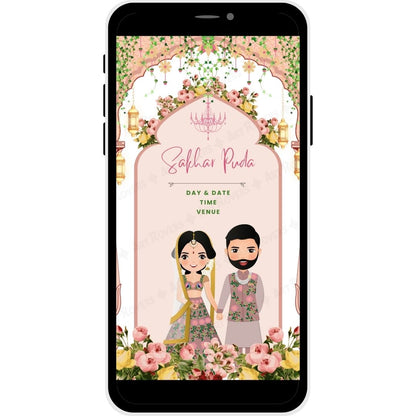 Sakhar Puda Ceremony details for Floral Heritage Marathi Wedding Invitation
