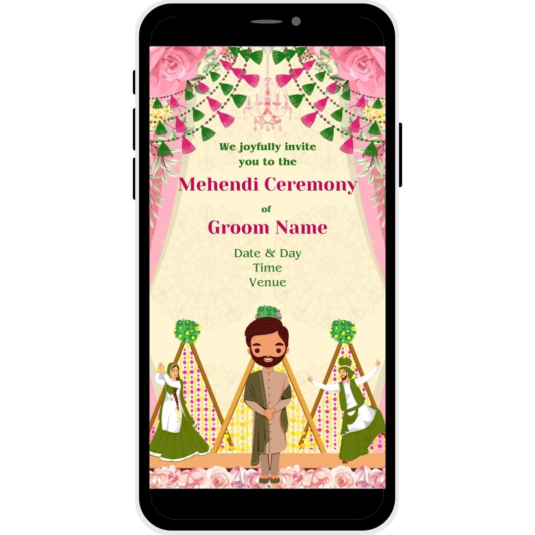 Dancing Petals Mehendi Ceremony Invitation Card for Groom