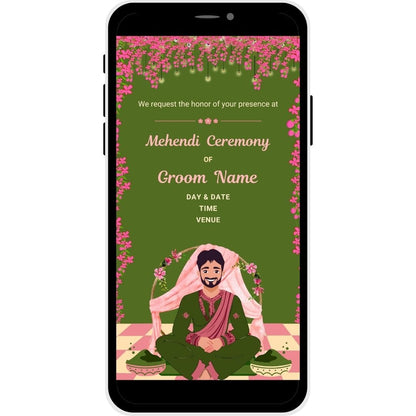 Palatial Bliss Mehendi Ceremony Invitation Card for Groom