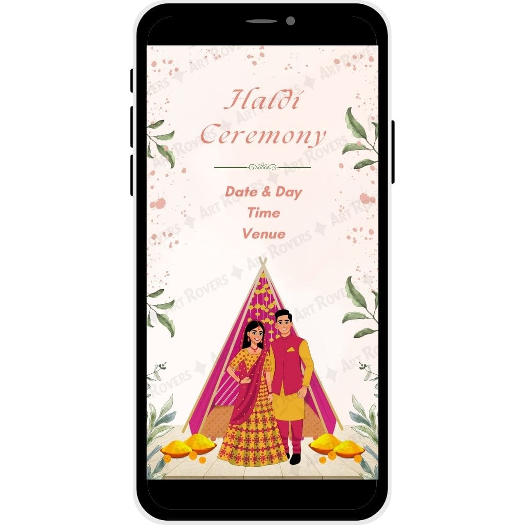 Haldi Ceremony illustration from the Love in Bloom Muslim Wedding Invitation Card.