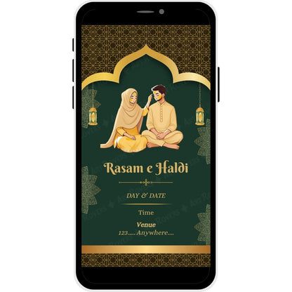 Golden Grace Muslim Wedding Invitation – Rasam e Haldi Ceremony.