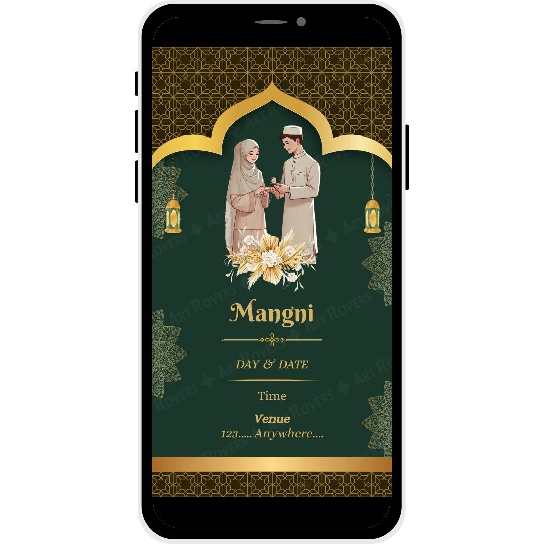 Golden Grace Muslim Wedding Invitation – Mangni Ceremony.