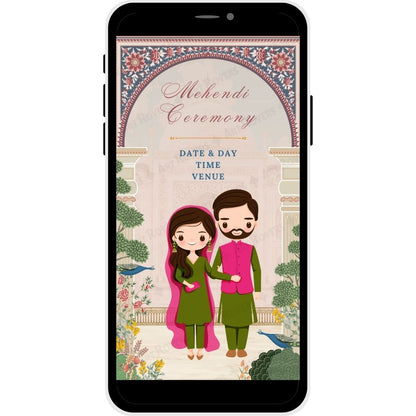 Majestic Harmony Mehendi ceremony invitation.