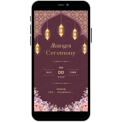 Mangni Ceremony section of Royal Heritage Muslim Wedding Invitation.