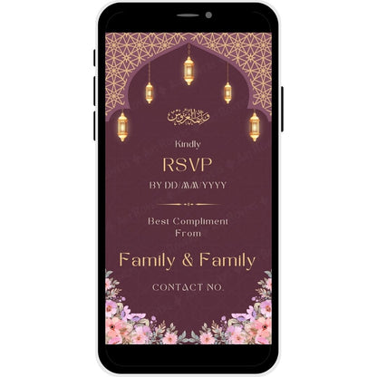 RSVP section of Royal Heritage Muslim Wedding Invitation with floral designs.