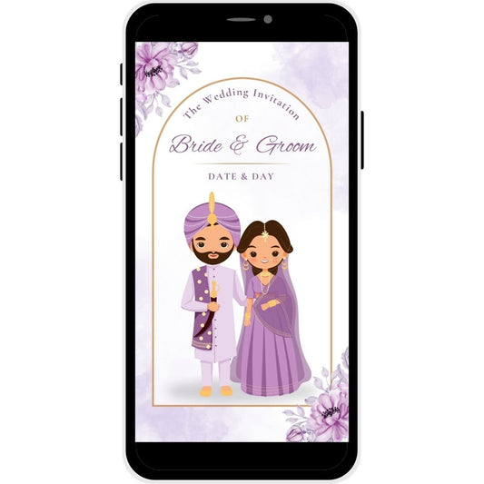 Velvet Petals Punjabi Wedding Invitation Card featuring Bride and Groom