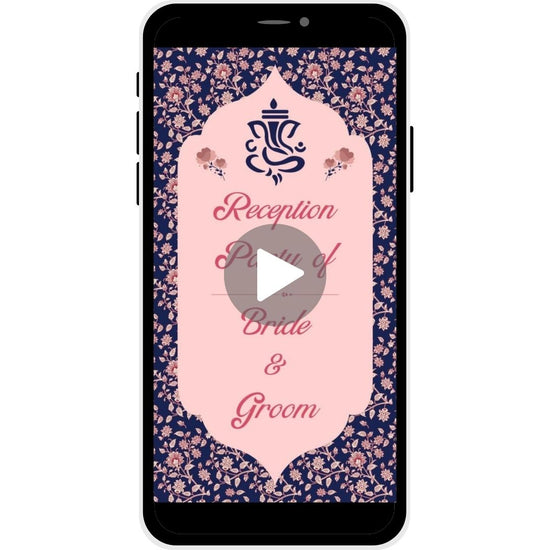 Reception invitation video named Classic Affair, featuring a navy floral background with soft pink accents, perfect for an elegant wedding reception.