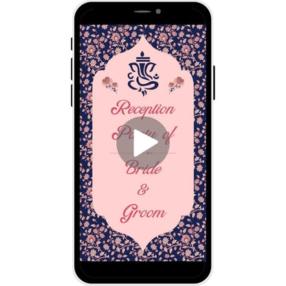 Reception invitation video named Classic Affair, featuring a navy floral background with soft pink accents, perfect for an elegant wedding reception.