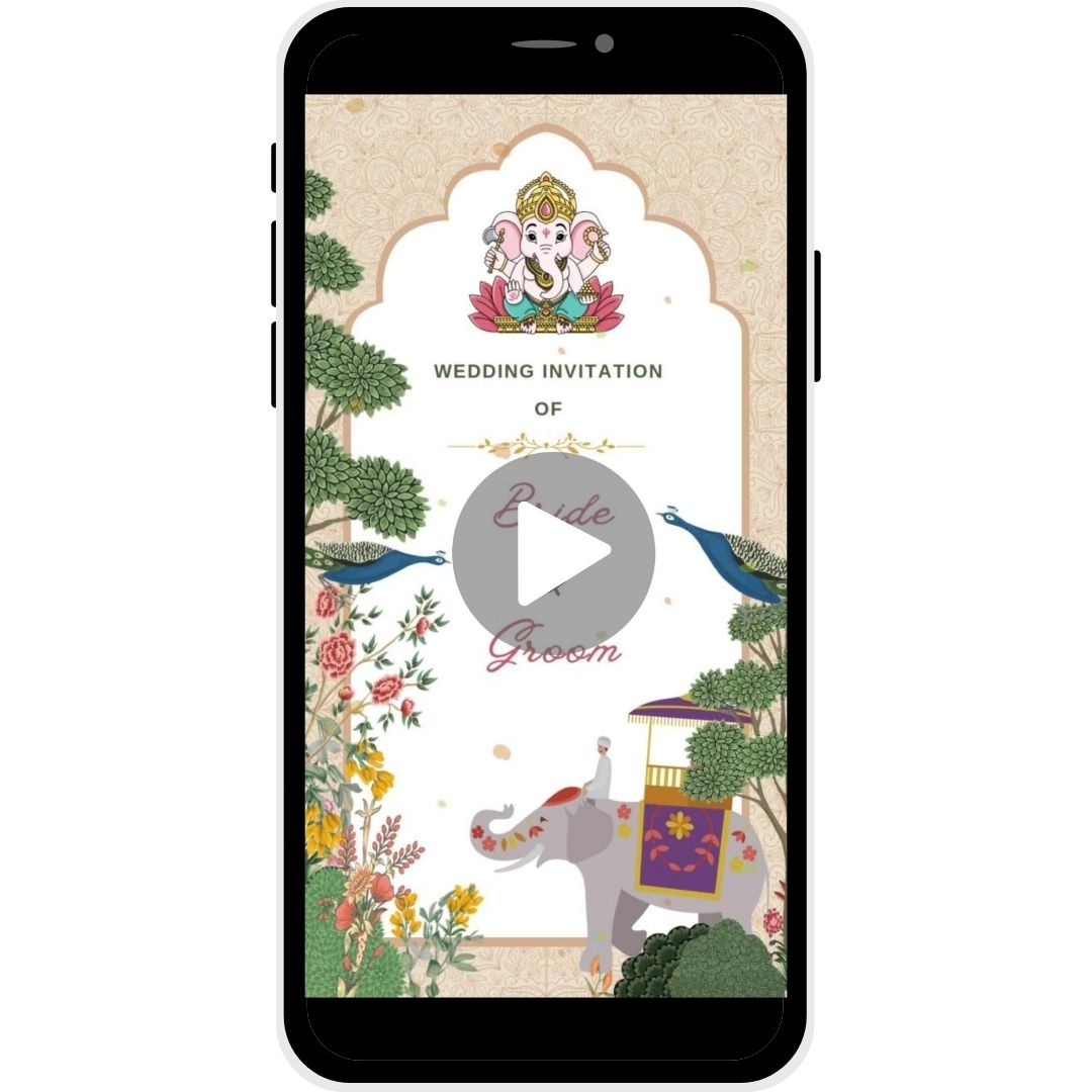 Regal Tradition Gujarati Wedding Invitation video featuring Ganesha and vibrant florals.
