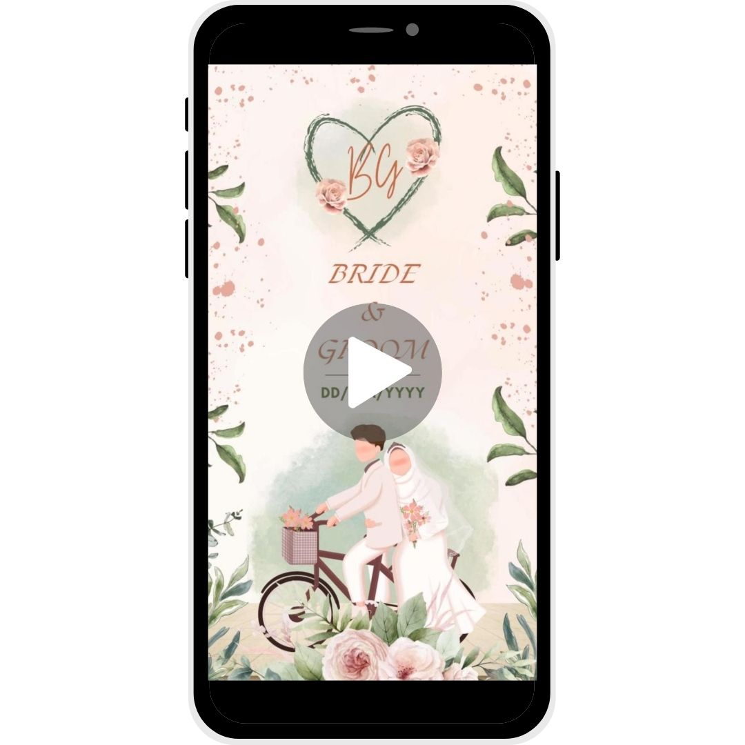 Love in Bloom Muslim Wedding Invitation Video featuring Bride and Groom on a bike.