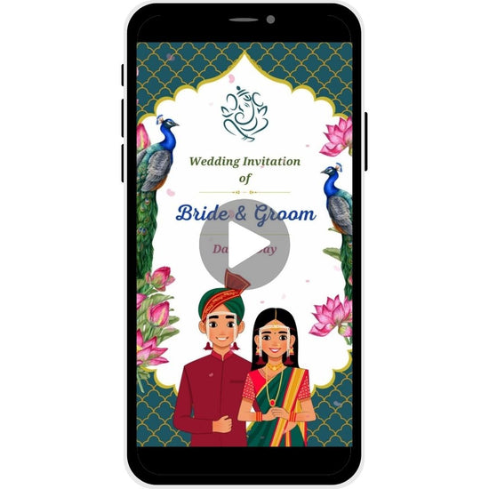 Royal Bloom Marathi Wedding Invitation Video with peacocks and lotus flowers.