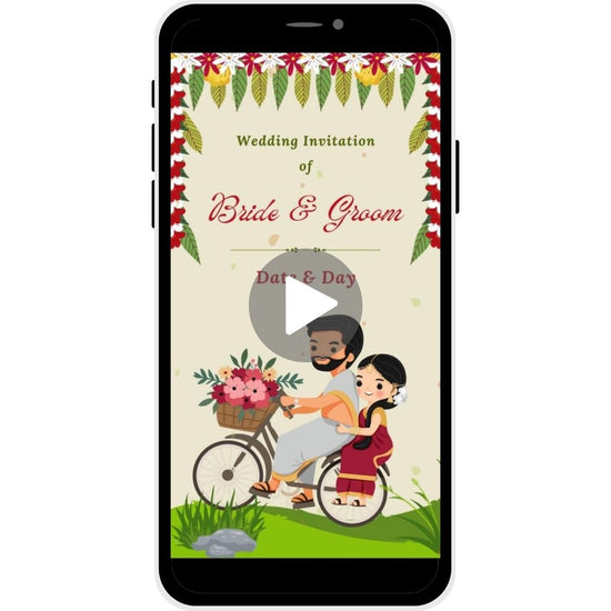 Joyful Journey Tamil Wedding Invitation Video featuring bride and groom on a cycle.